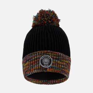 Lined Knit Winter Hat With Pompom Black And Multicolor - Image 8