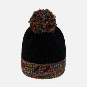 Lined Knit Winter Hat With Pompom Black And Multicolor - Image 4