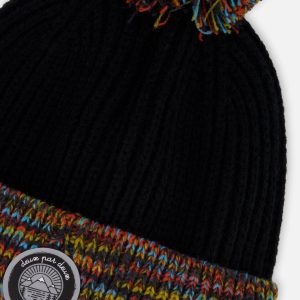 Lined Knit Winter Hat With Pompom Black And Multicolor - Image 5