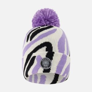 Lined Knit Pompom Hat Black, White And Lilac - Image 6
