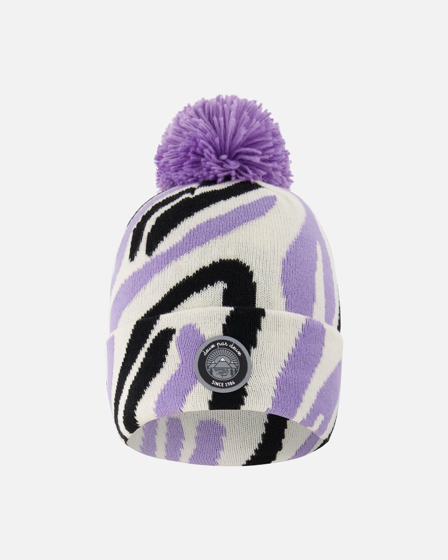 Lined Knit Pompom Hat Black, White And Lilac - Image 6