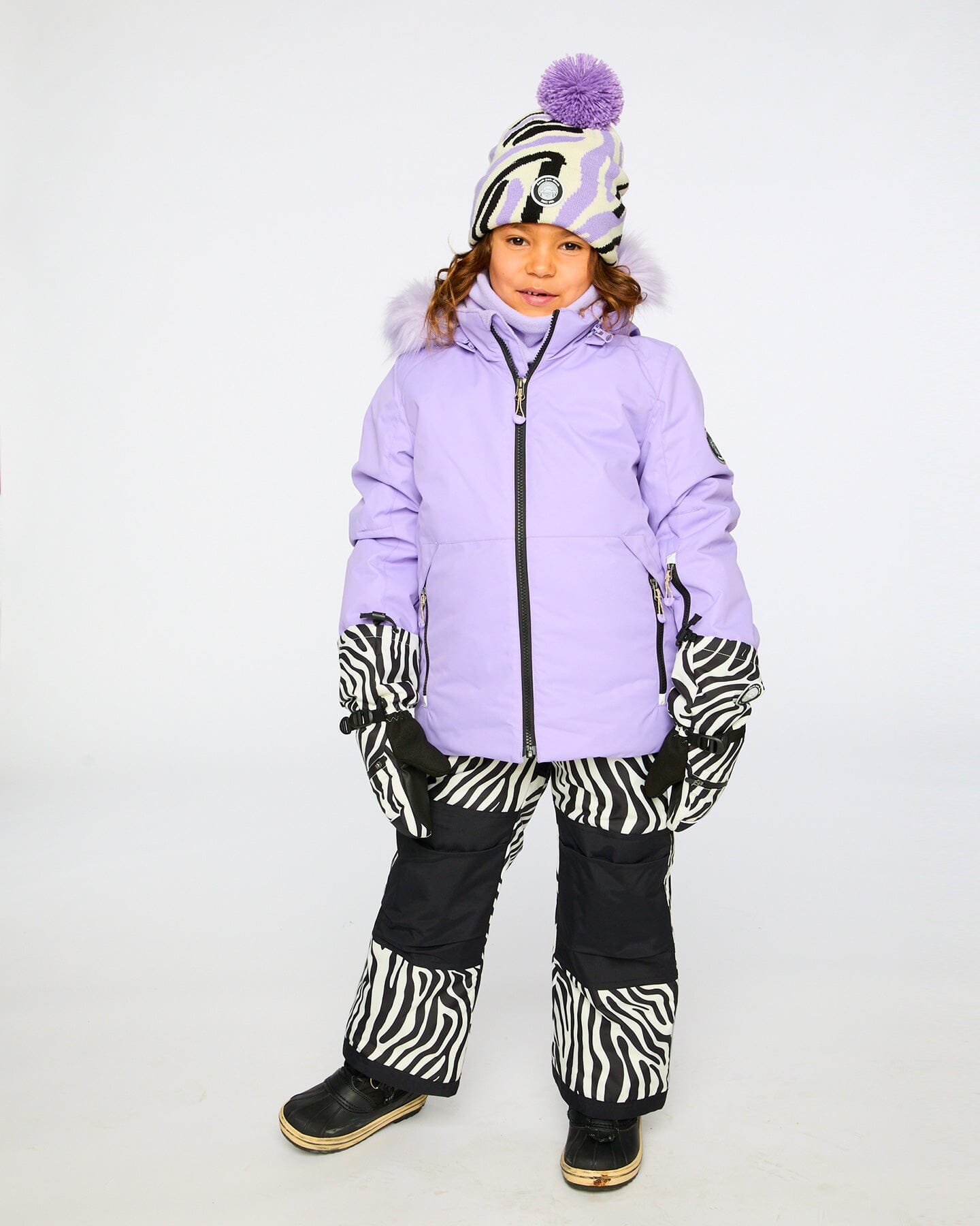 Lined Knit Pompom Hat Black, White And Lilac - Image 2