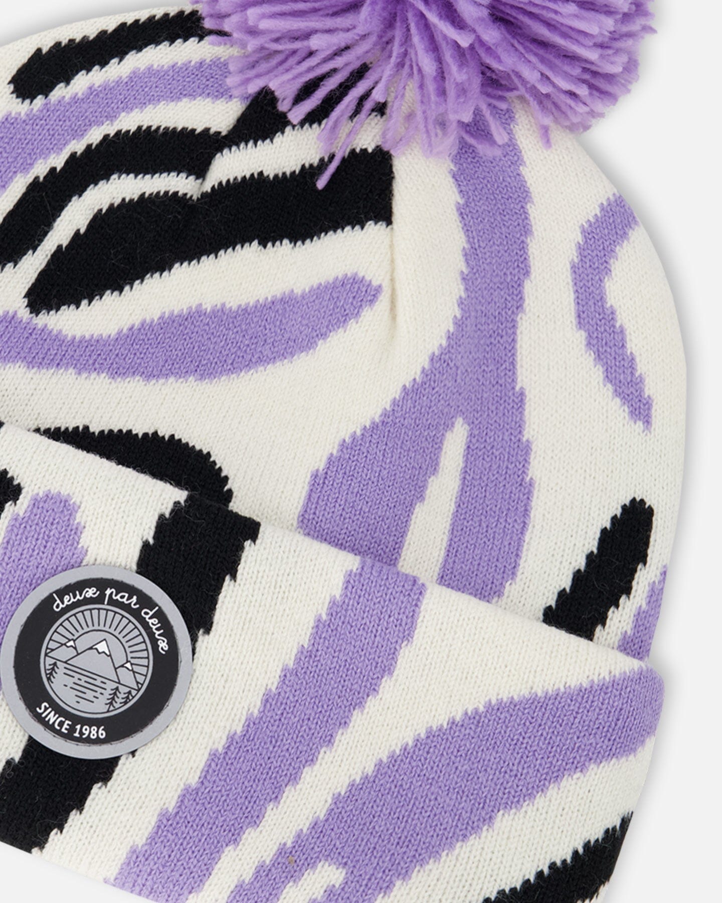Lined Knit Pompom Hat Black, White And Lilac - Image 4