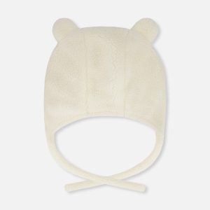 Lined Baby Sherpa Hat With Ear Flaps Off-White - Image 2