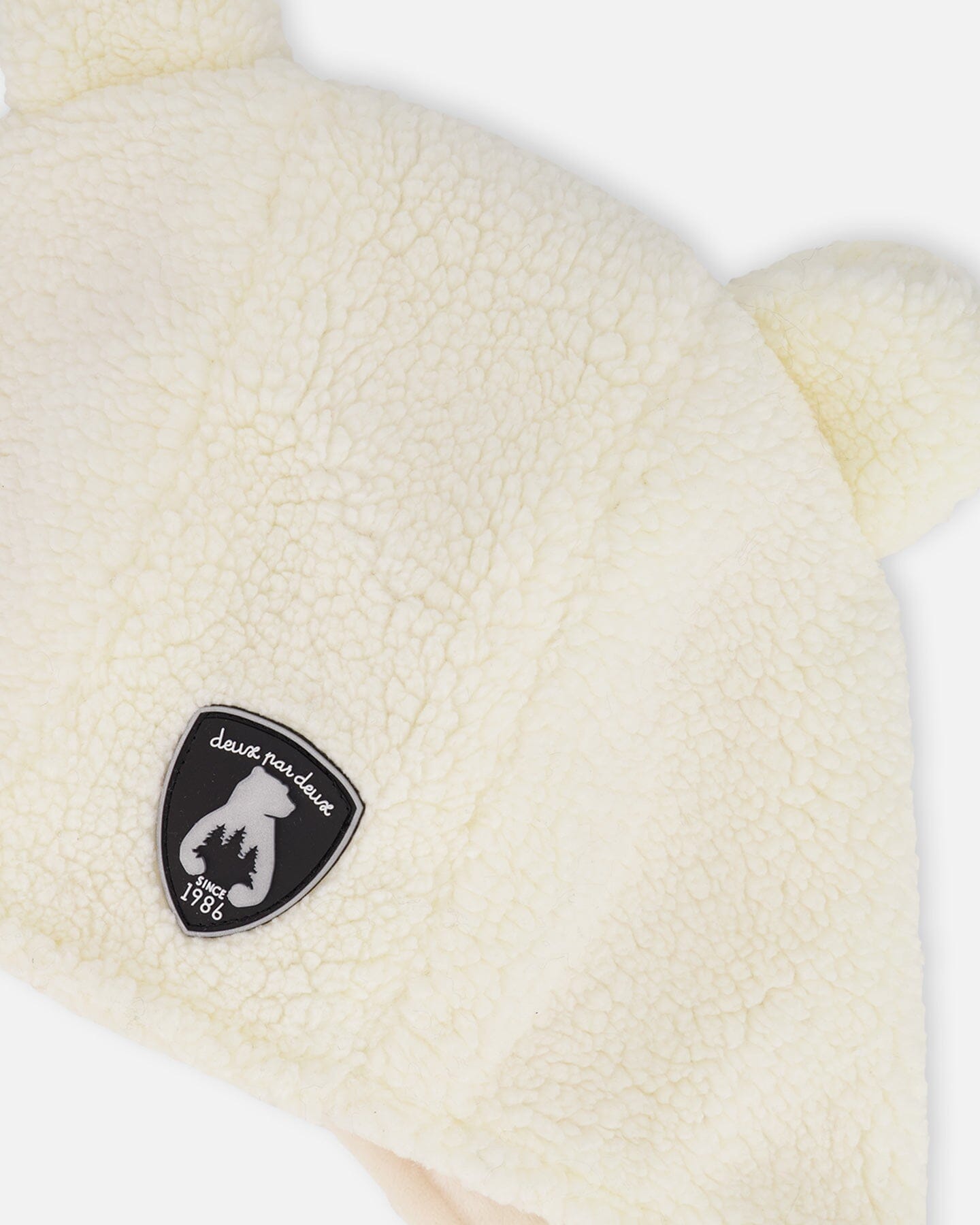 Lined Baby Sherpa Hat With Ear Flaps Off-White - Image 3