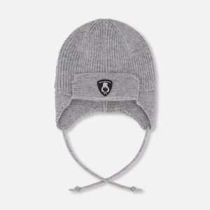 Lined Baby Knit Hat With Ears And Strings Heather Gray - Image 7