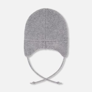 Lined Baby Knit Hat With Ears And Strings Heather Gray - Image 3