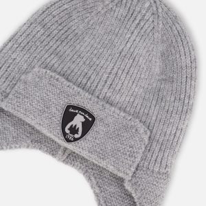 Lined Baby Knit Hat With Ears And Strings Heather Gray - Image 4