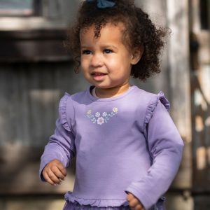 Bi-Material Dress With Muslin And Mesh Skirt Purple Gray - Image 5