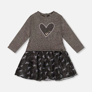 Bi-Material Dress Black With Mesh Skirt And Heart - Image 6