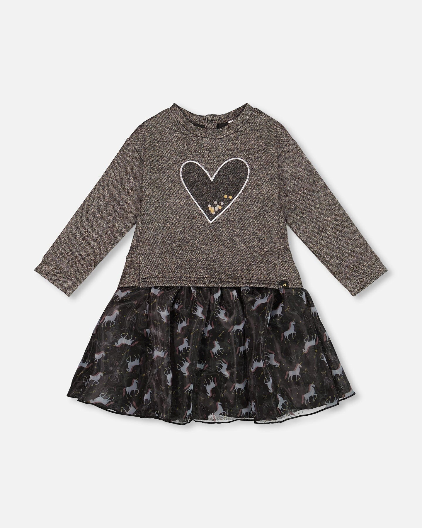 Bi-Material Dress Black With Mesh Skirt And Heart - Image 11