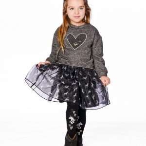 Alternative view of Bi-Material Dress Black With Mesh Skirt And Heart