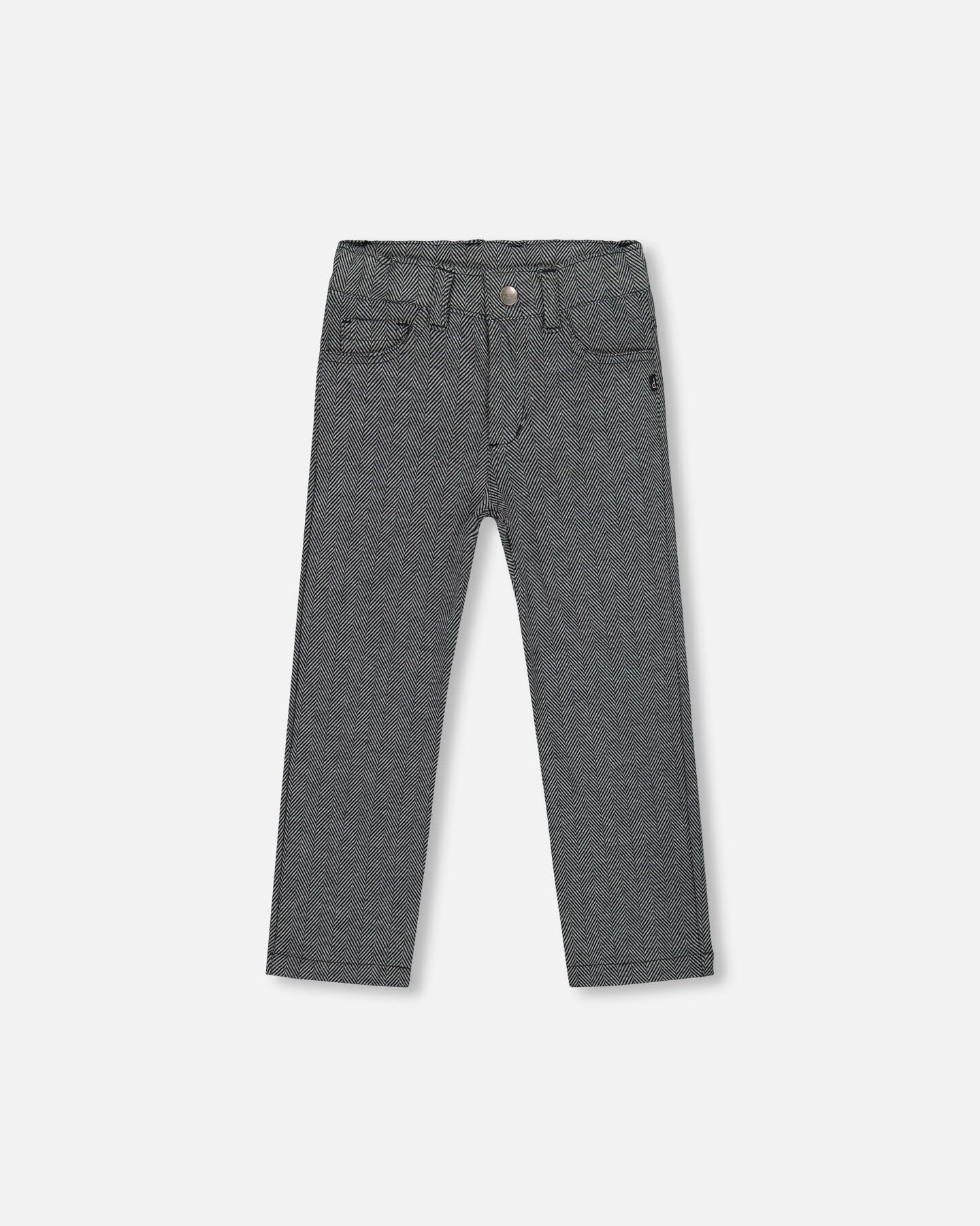 Stretch Jacquard Pants Grey Herringbone - Image 6