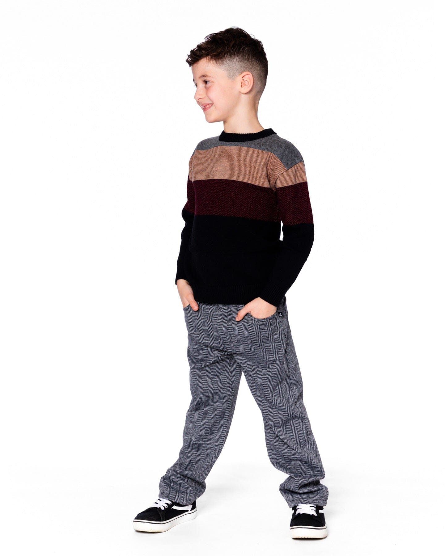 Stretch Jacquard Pants Grey Herringbone - Image 2