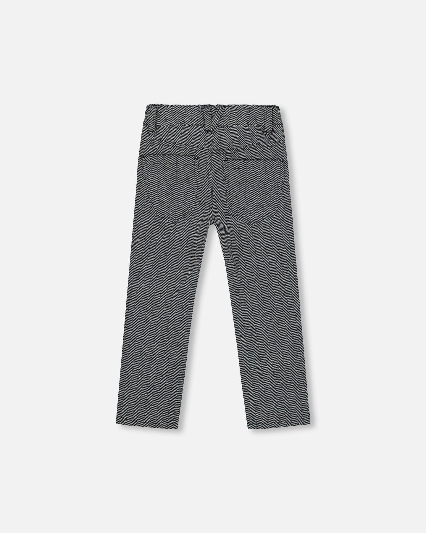 Stretch Jacquard Pants Grey Herringbone - Image 3