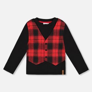 T-Shirt With Plaid Vest Red And Black - Image 11
