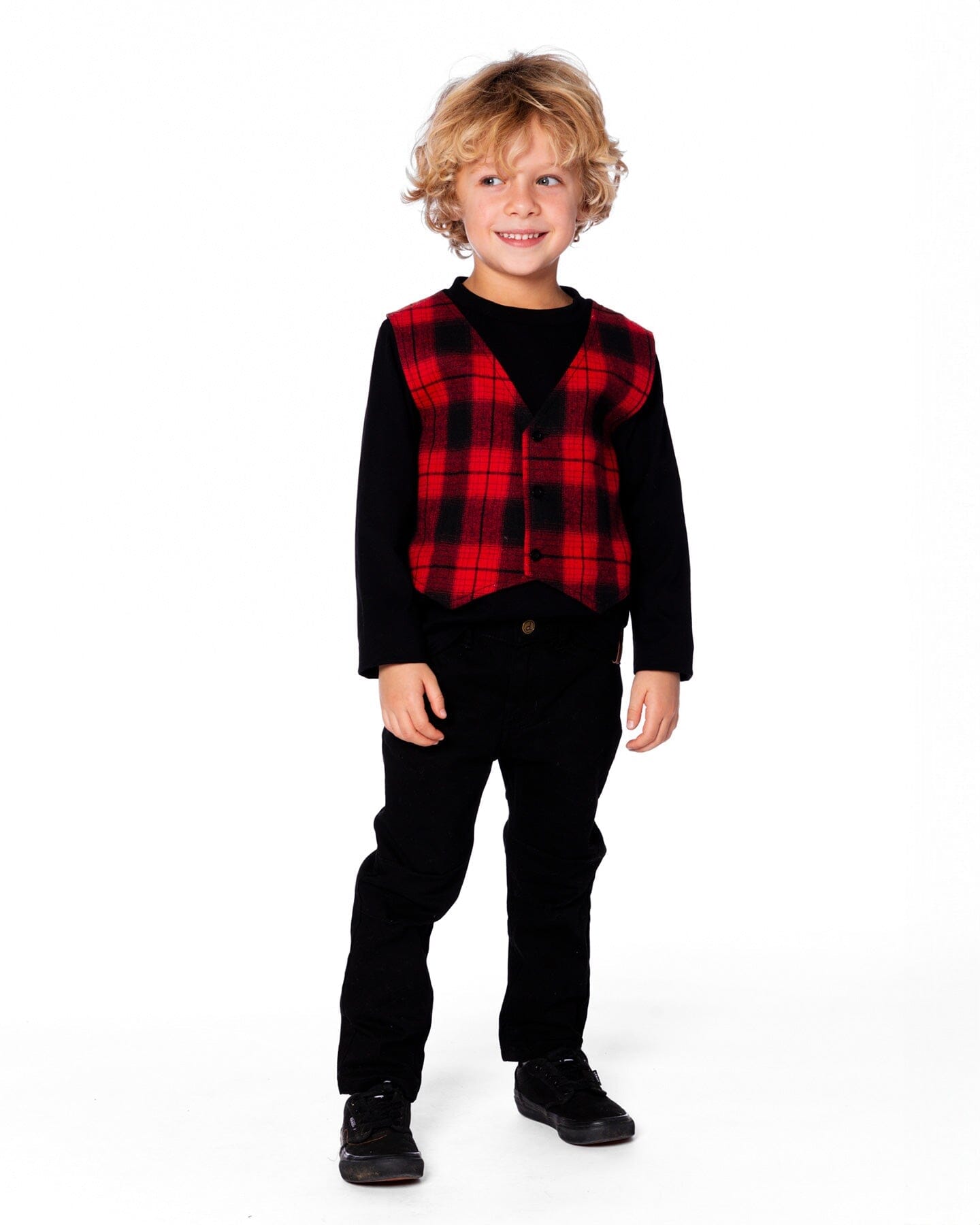 T-Shirt With Plaid Vest Red And Black - Image 2