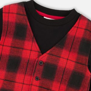 T-Shirt With Plaid Vest Red And Black - Image 4