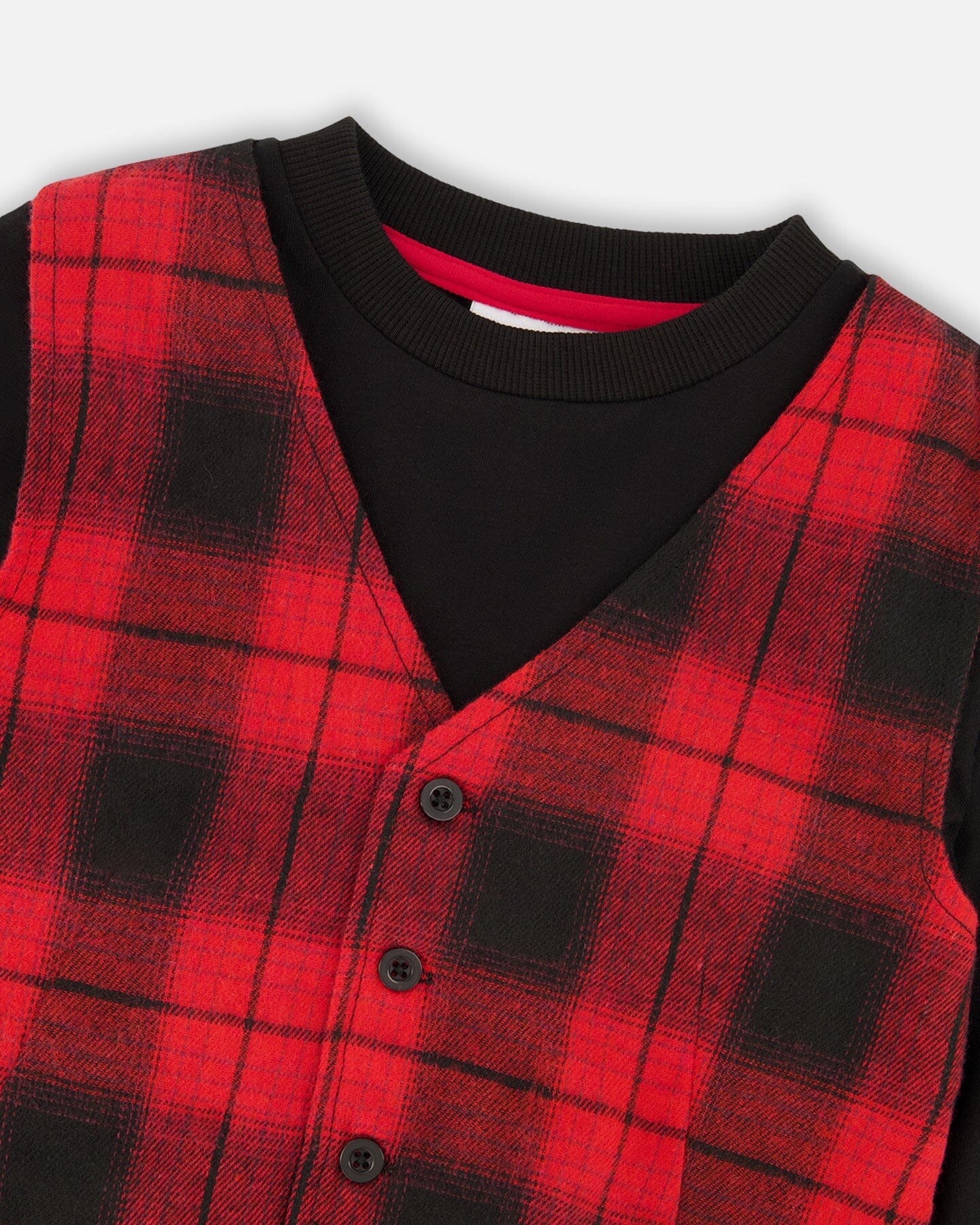 T-Shirt With Plaid Vest Red And Black - Image 4