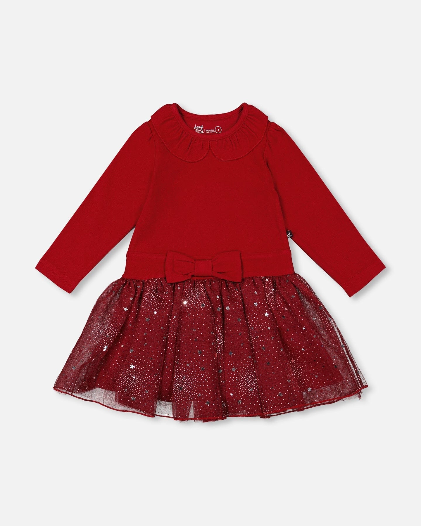 Bi-Material Dress With Glittering Skirt Red - Image 10