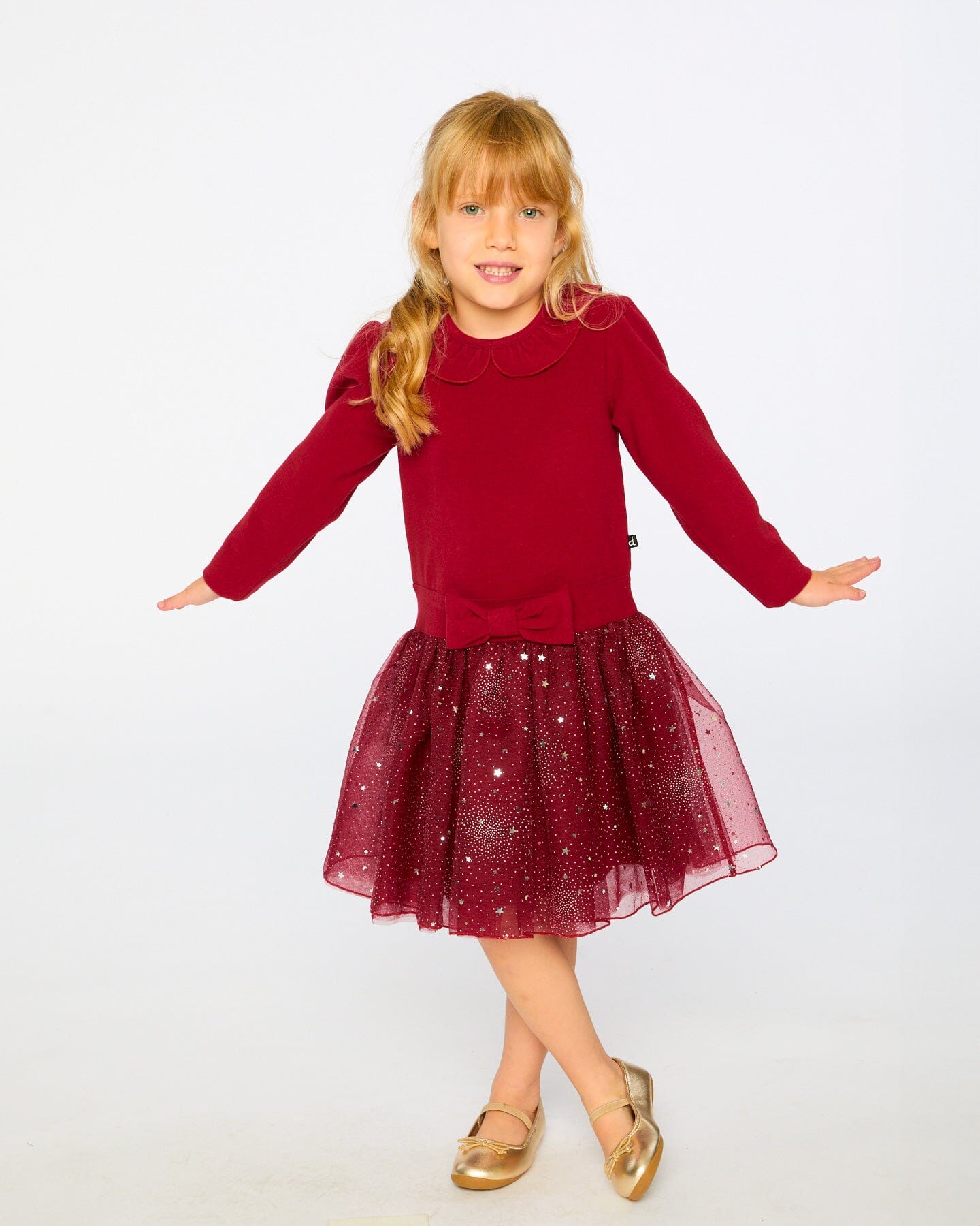 Bi-Material Dress With Glittering Skirt Red - Image 2