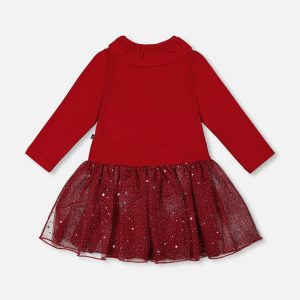 Bi-Material Dress With Glittering Skirt Red - Image 3
