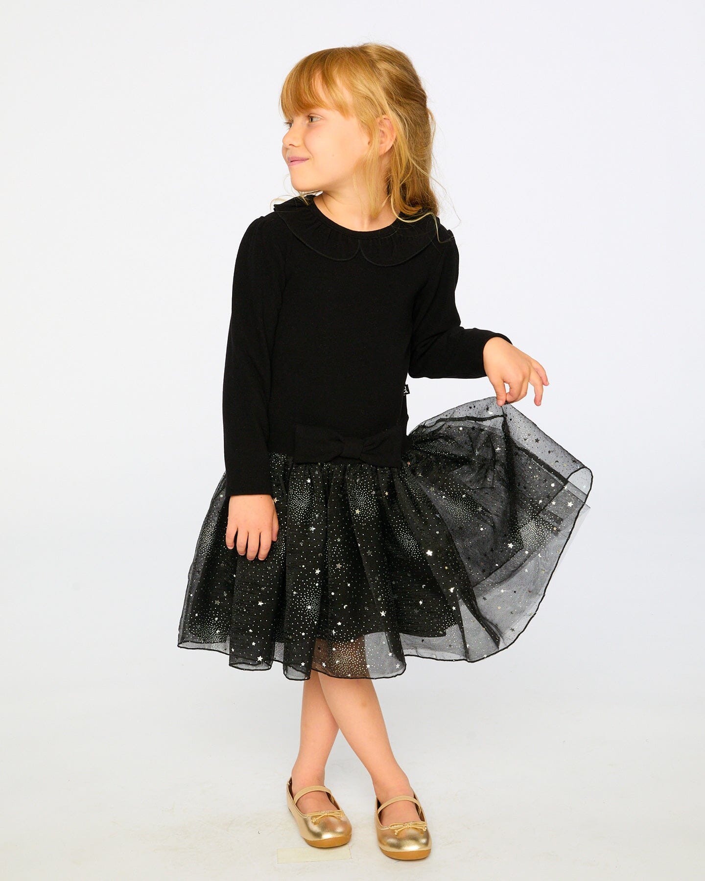 Bi-Material Dress With Glittering Skirt Black - Image 2