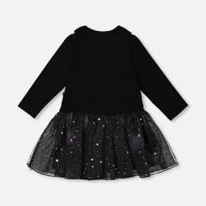 Bi-Material Dress With Glittering Skirt Black - Image 3