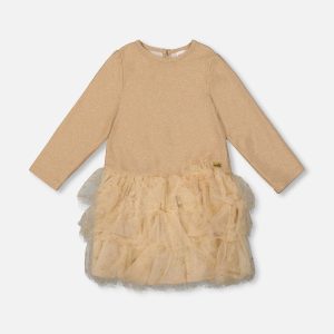 Glittering Mesh Skirt Party Dress Beige - Image 15