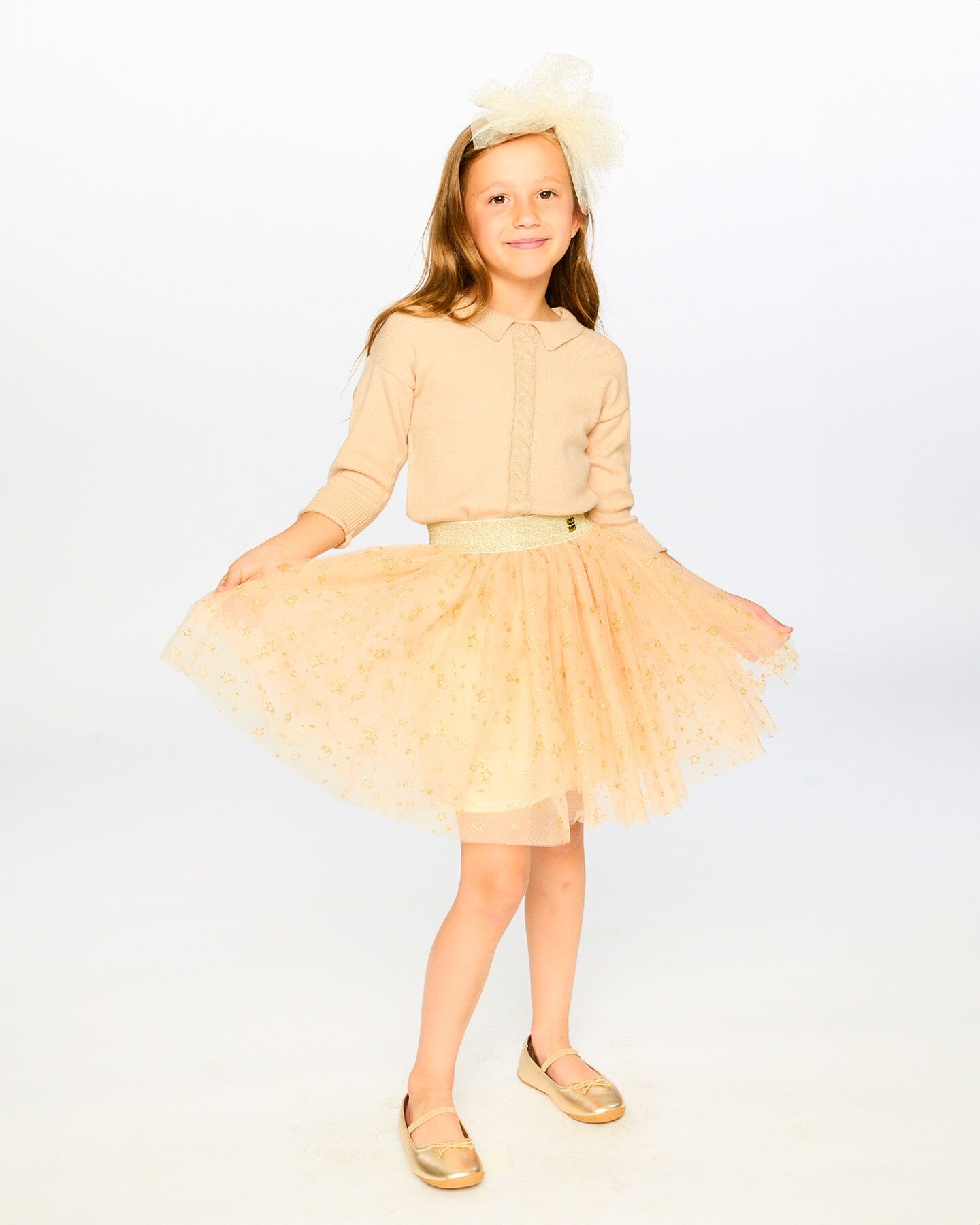 Glittering Mesh Skirt Party Dress Beige - Image 4