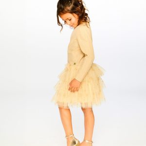 Glittering Mesh Skirt Party Dress Beige - Image 2