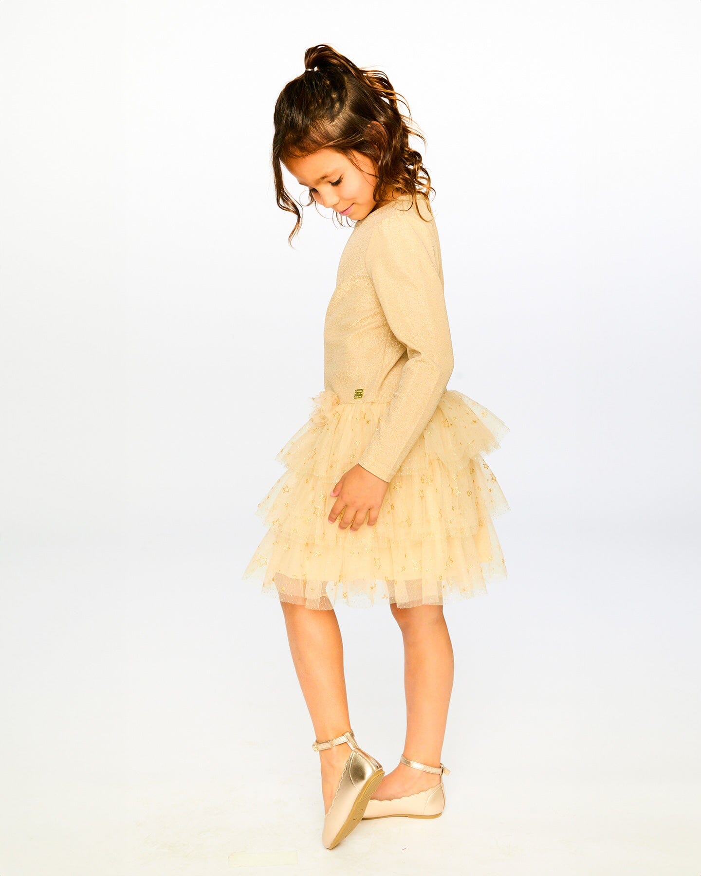 Glittering Mesh Skirt Party Dress Beige - Image 2