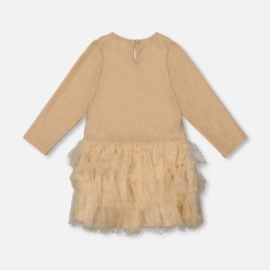 Glittering Mesh Skirt Party Dress Beige - Image 3