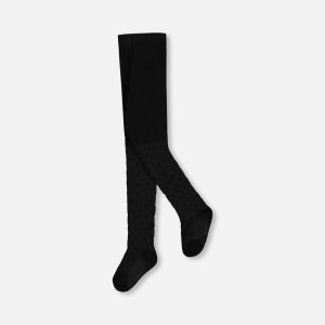 Knit Tights Black With Tone-On-Tone Star Pattern