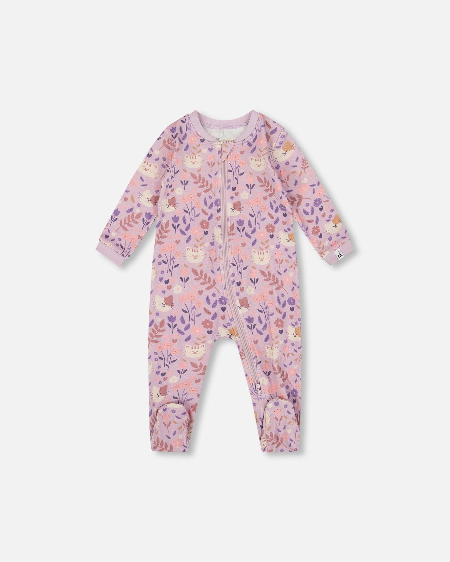 One-Piece Organic Cotton Pajama Lilac Cat Print - Image 7