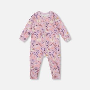One-Piece Organic Cotton Pajama Lilac Cat Print