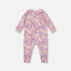 One-Piece Organic Cotton Pajama Lilac Cat Print - Image 2