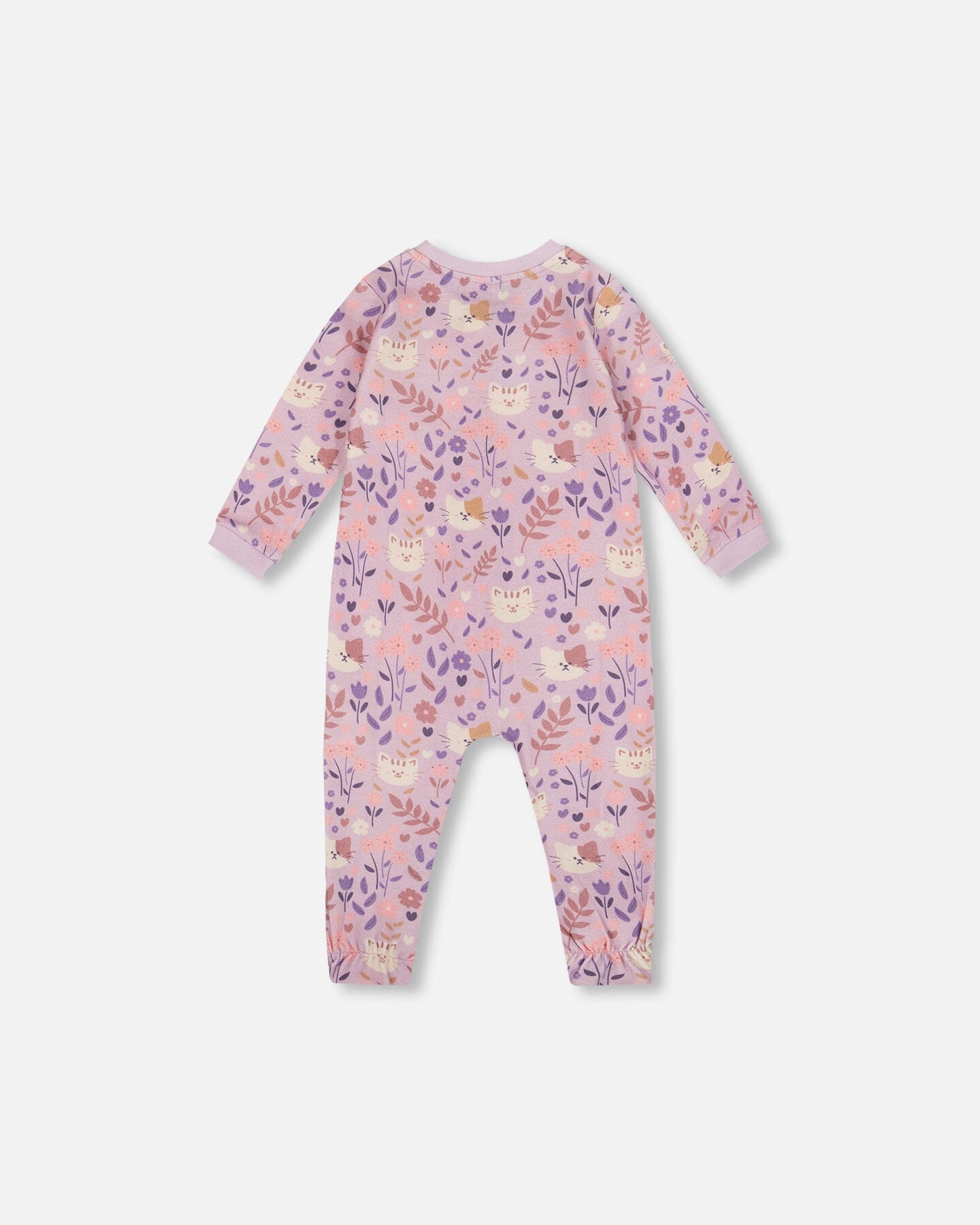 One-Piece Organic Cotton Pajama Lilac Cat Print - Image 2