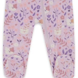 One-Piece Organic Cotton Pajama Lilac Cat Print - Image 3