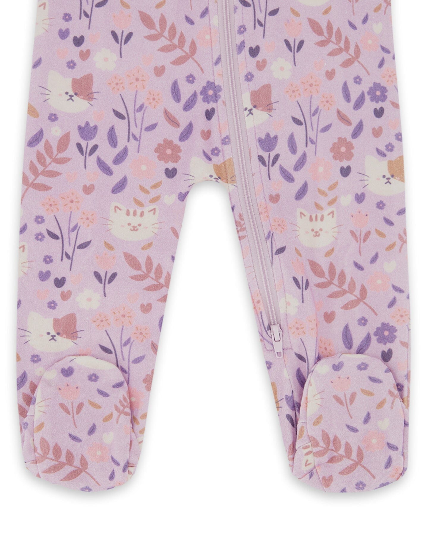 One-Piece Organic Cotton Pajama Lilac Cat Print - Image 3