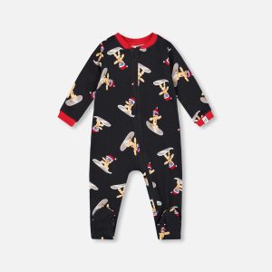 One-Piece Organic Cotton Pajama Black Cookie Print