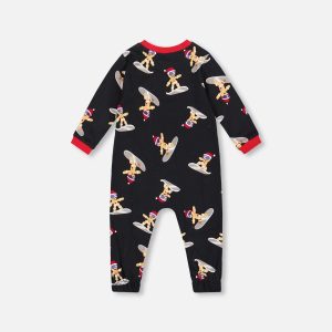 One-Piece Organic Cotton Pajama Black Cookie Print - Image 2