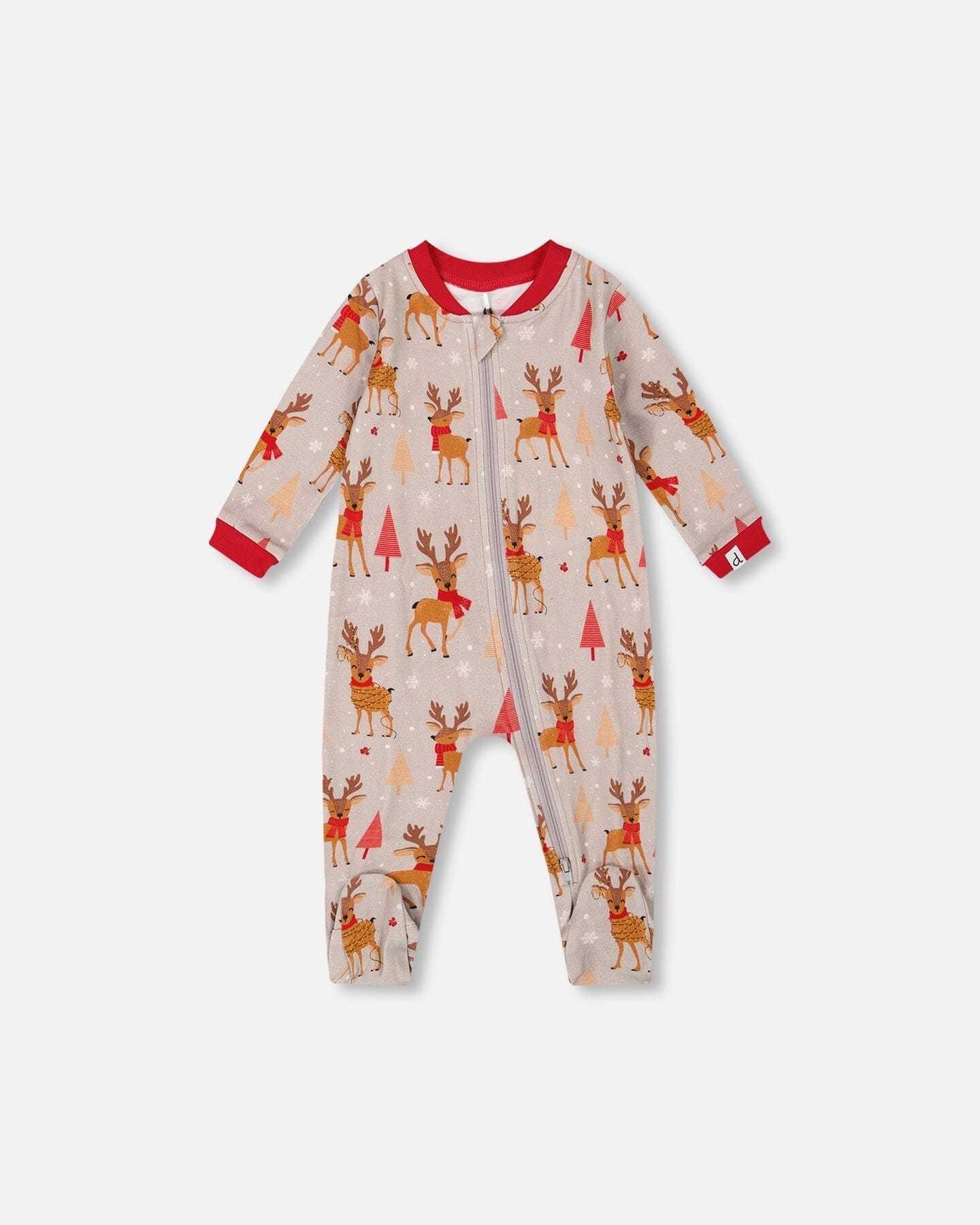 One-Piece Organic Cotton Pajama Beige Reindeer Print - Image 7