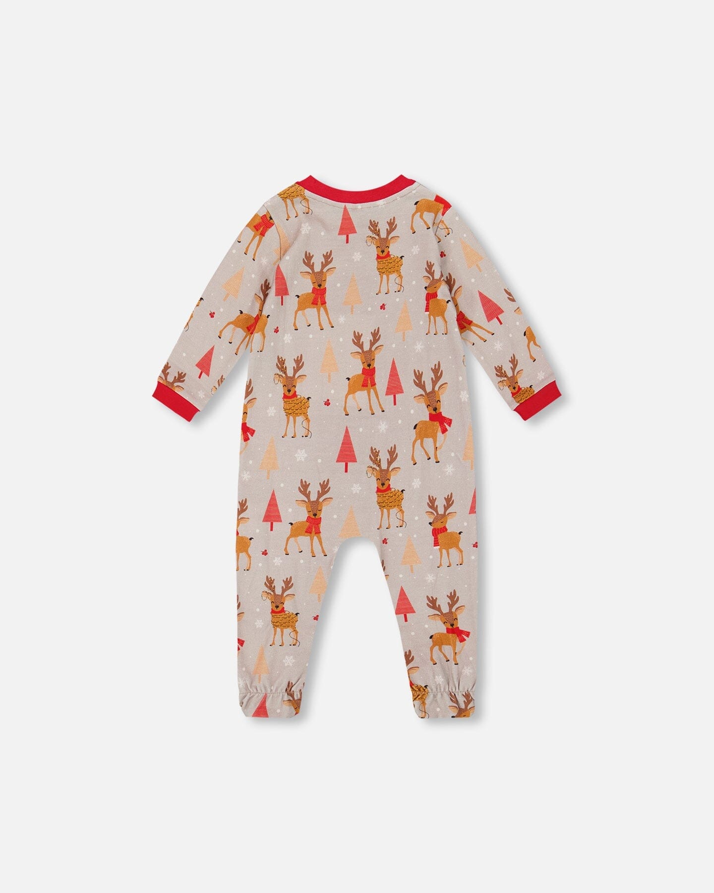 One-Piece Organic Cotton Pajama Beige Reindeer Print - Image 2