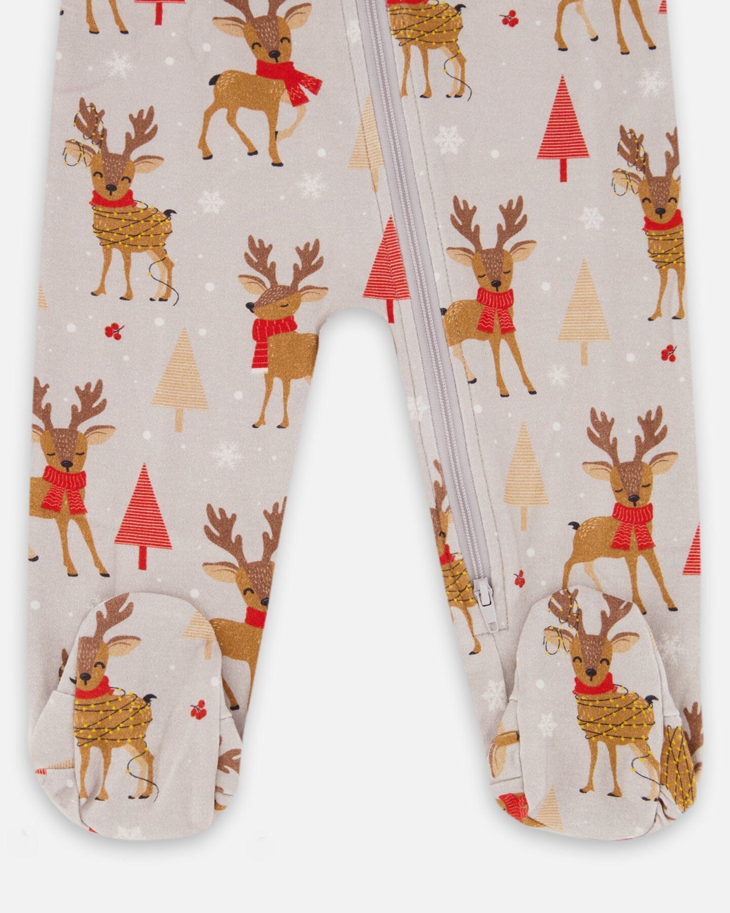 One-Piece Organic Cotton Pajama Beige Reindeer Print - Image 3