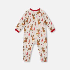 Alternative view of One-Piece Organic Cotton Pajama Beige Girly Reindeer Print