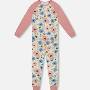 Organic Cotton Two-Piece Pajamas Off-White Flower Print - Image 13