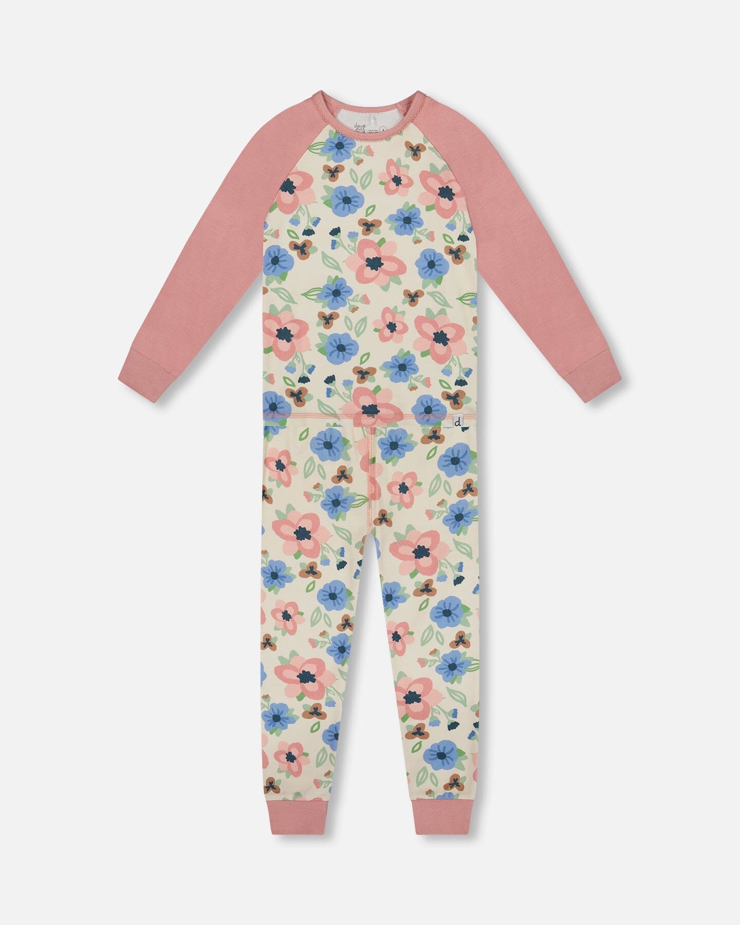 Organic Cotton Two-Piece Pajamas Off-White Flower Print - Image 14
