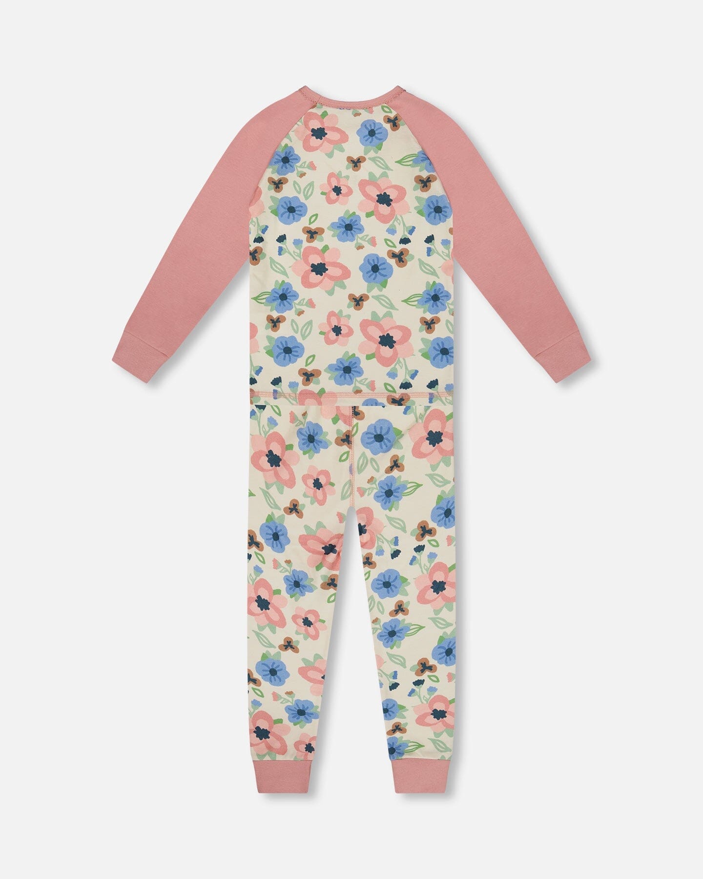 Organic Cotton Two-Piece Pajamas Off-White Flower Print - Image 3