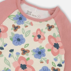 Organic Cotton Two-Piece Pajamas Off-White Flower Print - Image 4